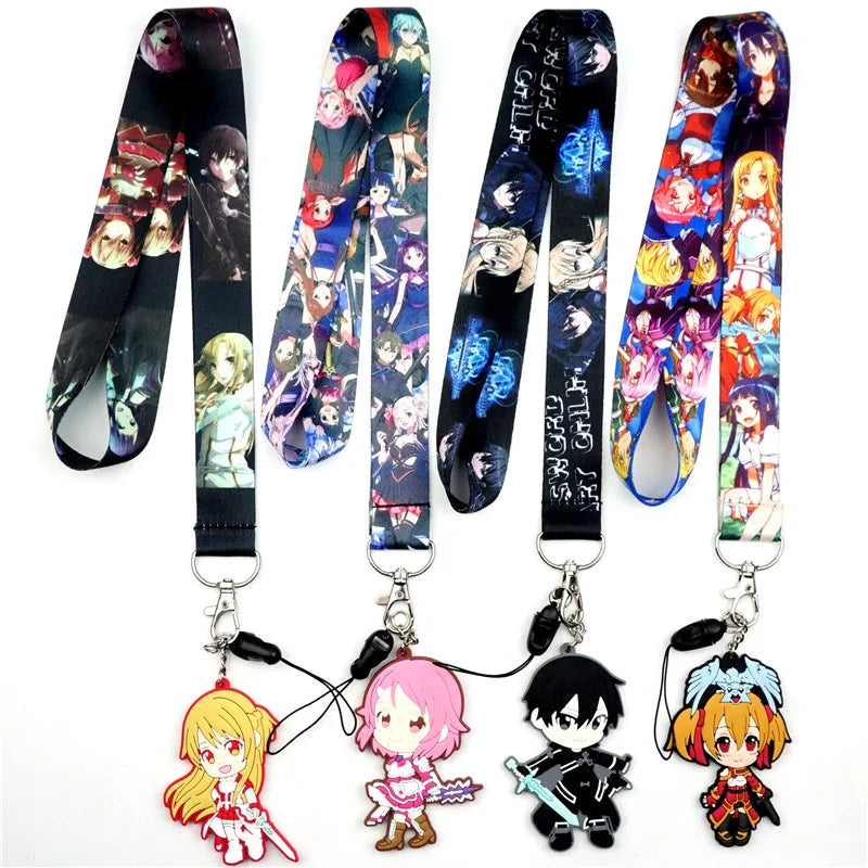 Anime Sword Art Online SAO Key Lanyard ID Badge Holder Phone Neck Strap with Fashion Key Chain Keychain Charms Accessories Gift