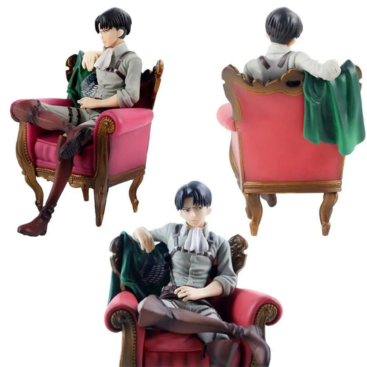 13cm Attack on Titan Levi Ackerman Figure Anime Solider Levi Sleeping Chair Ver. PVC Action Figure Toy