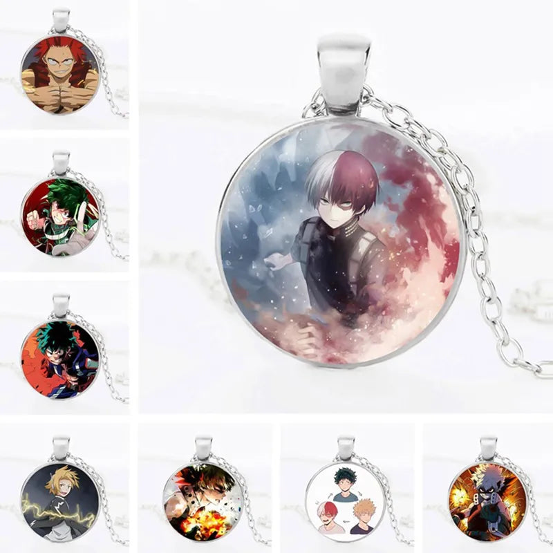 Anime My Hero Academia Necklace Boku No Todoroki Cartoon Figure Print Glass Cabochon Pendant Chain Necklace Cosplay Jewelry Gift