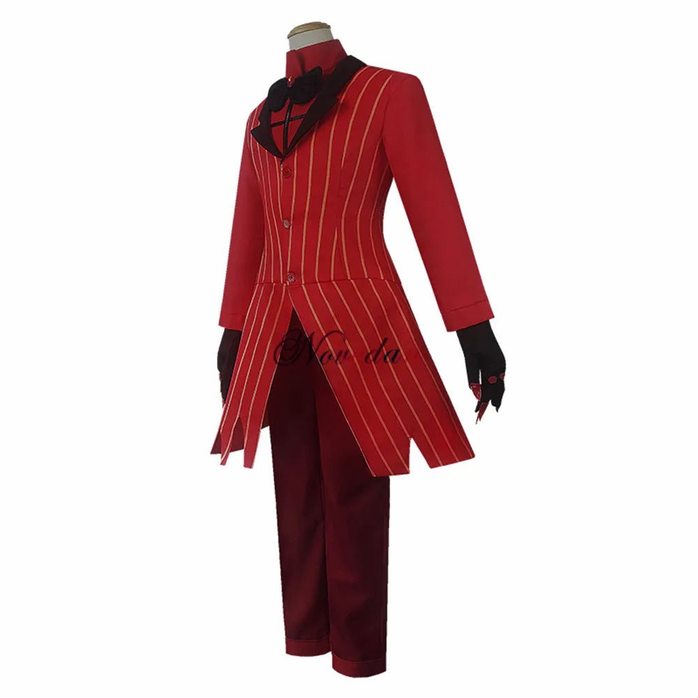 Hazbin Cosplay Hotel ALASTOR uniforme disfraz Cosplay hombres mujeres disfraz de Halloween conjunto completo (chaqueta + pantalones + camisa + corbata + guantes + peluca)