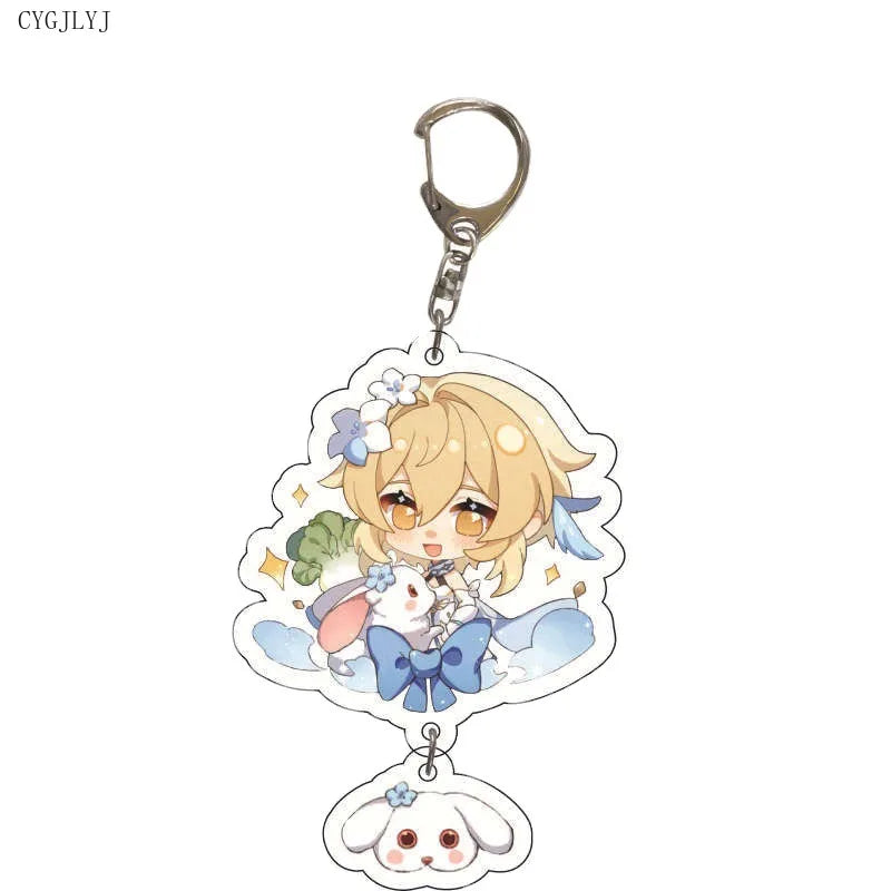 Anime Genshin Impact Zhongli Diluc Venti Paimon Keychain Base Acrylic Stands Keyring Gift For Men Women Bag Keyring Jewelry Gift