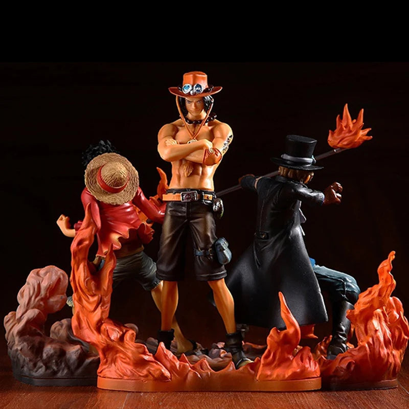 3PCS/set One Piece Figure Anime Monkey D Luffy Ace Sabo Three Brothers PVC Action Figurine Collection Model Toys doll 14-17CM