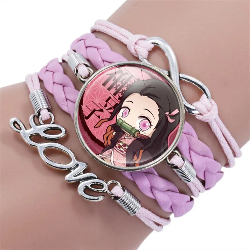 Demon Slayer Leather Bracelet Kimetsu No Yaiba Kamado Tanjirou Nezuko Cosplay Multi-layer Leather Bracelets for Fans