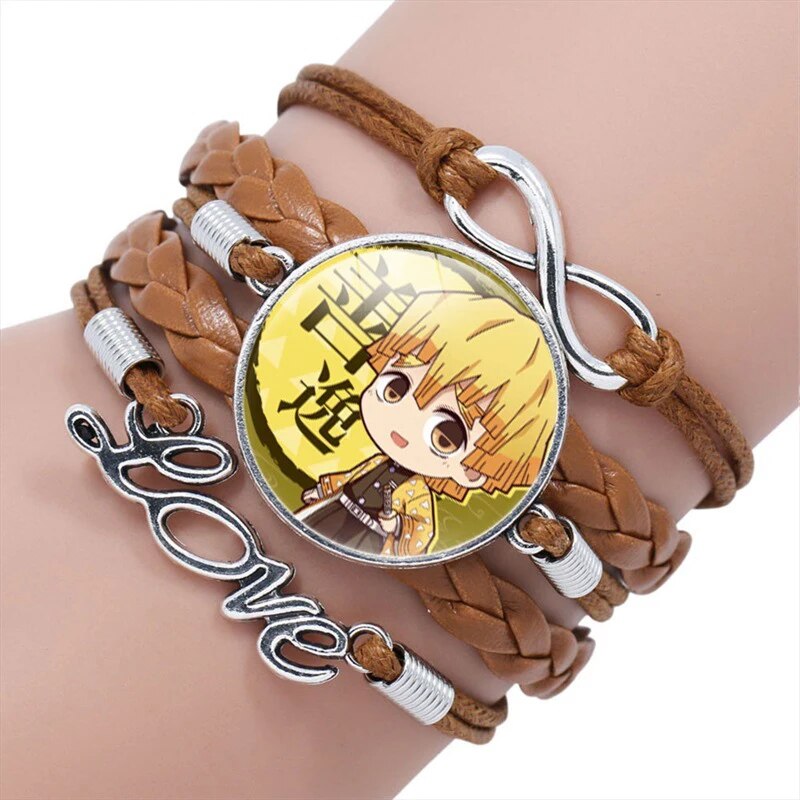 Demon Slayer Leather Bracelet Kimetsu No Yaiba Kamado Tanjirou Nezuko Cosplay Multi-layer Leather Bracelets for Fans