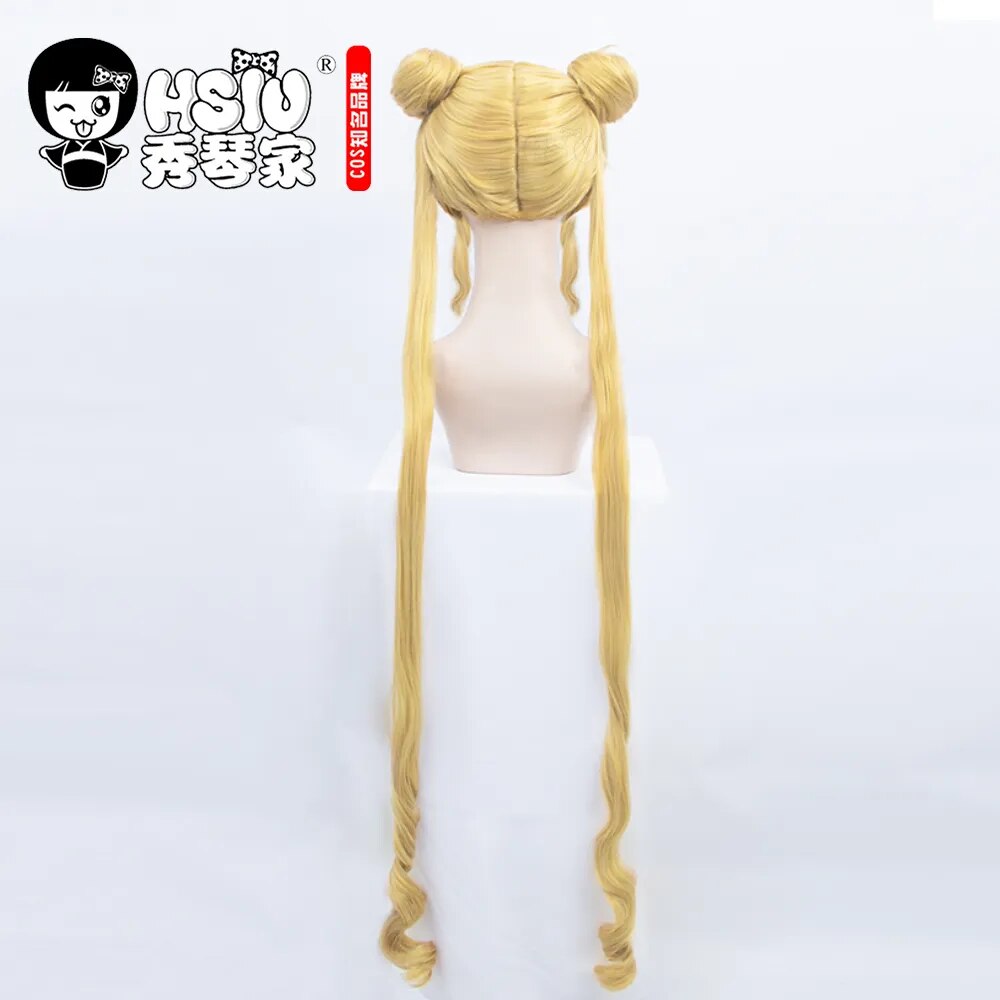 Peluca de cosplay Tsukino Usagi Rubia doble cola de caballo larga y rizada Regalar peluca de marca neta