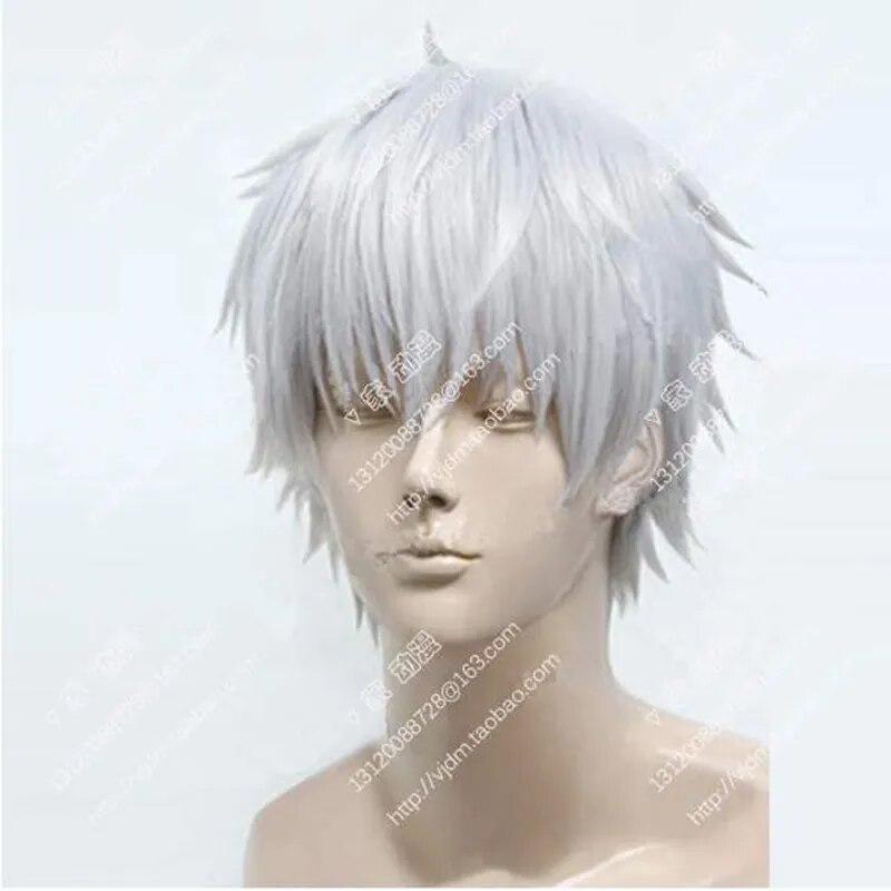 Tokyo Ghoul Kaneki Ken peluca corta plateada blanca resistente al calor para disfraz de pelo + gorro de peluca gratis