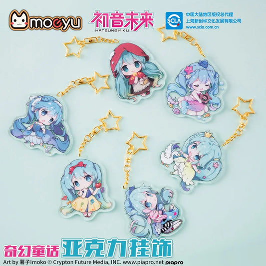 Moeyu Hatsune Keychain Pendant Anime Vocaloid Miku Key Chains Acrylic Cute Cosplay Figure Metal Key Ring Cartoon Hanging Rope