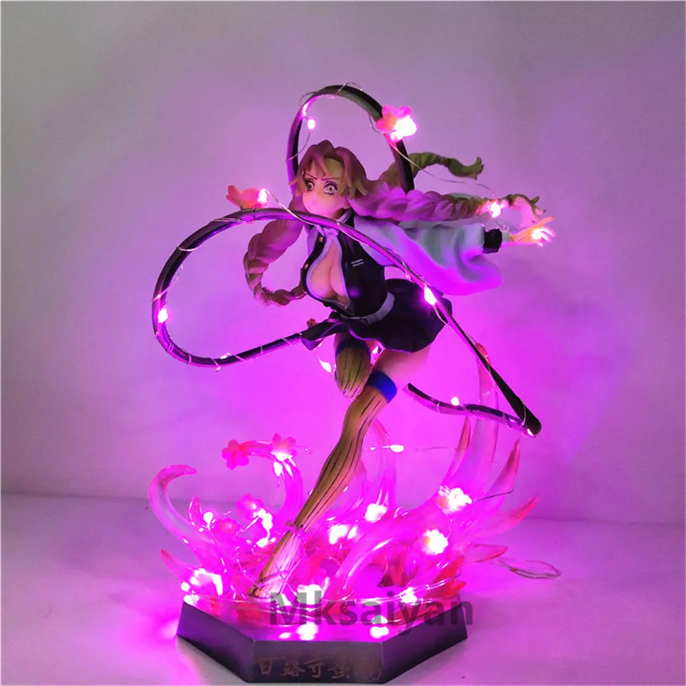 Figuras de Anime Demon Slayer Kanroji Mitsuri PVC juguetes con luz Led DIY Kimetsu no Yaiba 21cm decoración dormitorio figura de acción con luz nocturna Visual