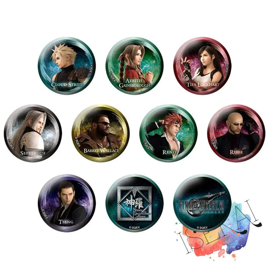 Final Fantasy VII FF7 Game Badge 50mm Cloud Strife Aerith Tifa Lockhart Sephiroth Reno Tseng Metal Badge Brooch Pins