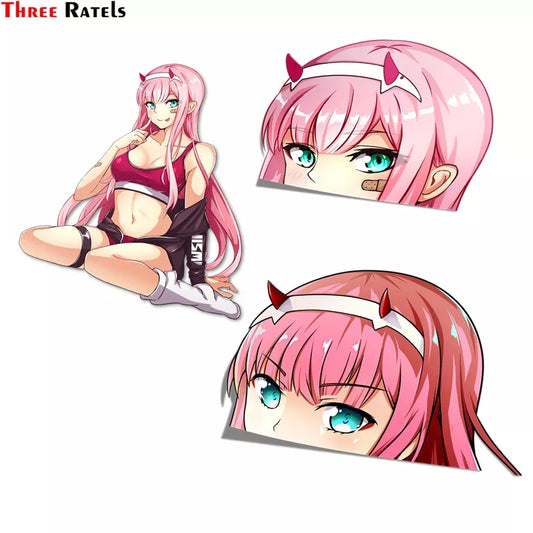 Three Ratels FC102 Darling In The Franxx 002 Zero Two PEEKERS Car Stickers Anime Vinyl  Decorative Waifu Cartoon Decal