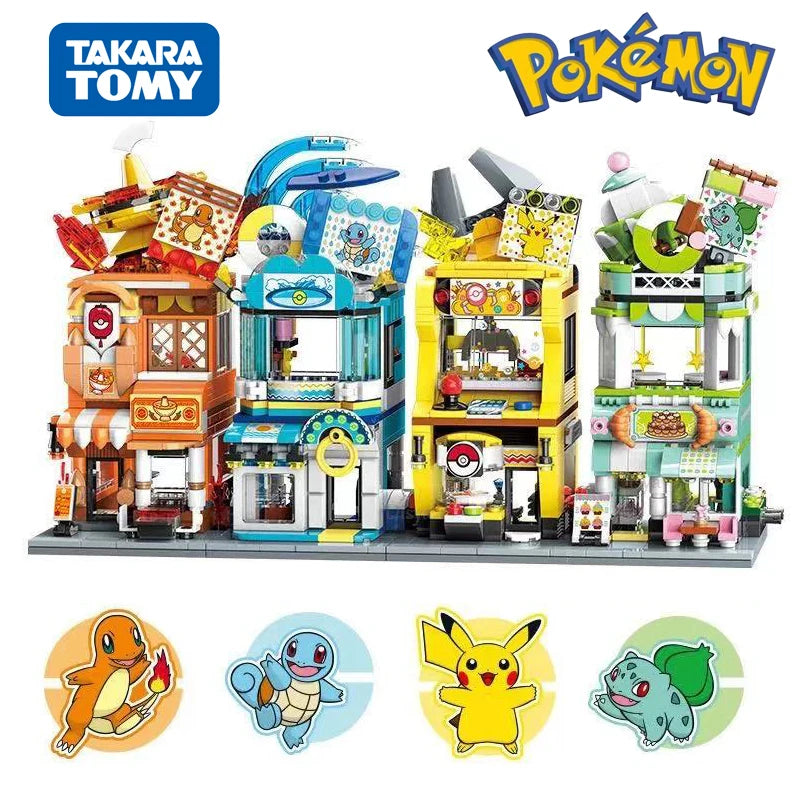 2023 NEW Classic Anime Pokemon Center House Pikachu Mewtwo Charizard Venusaur Building Blocks Bricks Sets Model DIY Toy For Gift