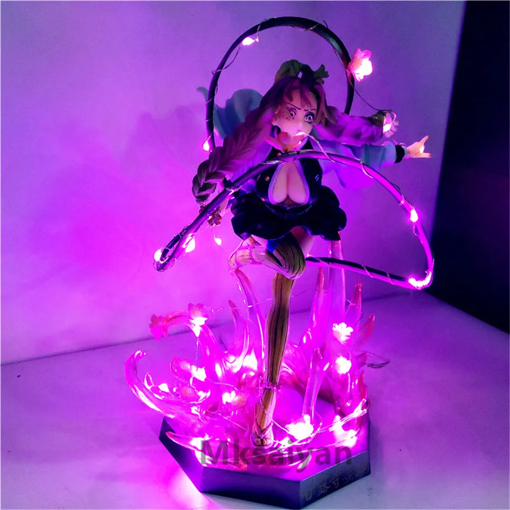 Figuras de Anime Demon Slayer Kanroji Mitsuri PVC juguetes con luz Led DIY Kimetsu no Yaiba 21cm decoración dormitorio figura de acción con luz nocturna Visual