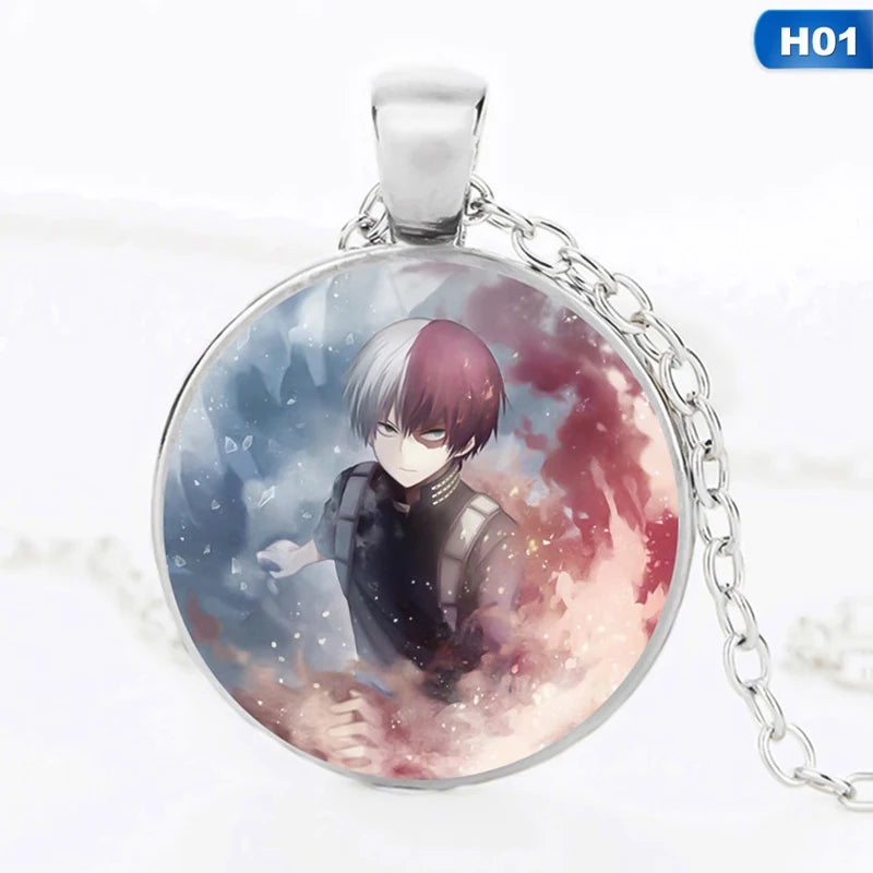 Anime My Hero Academia Necklace Boku No Todoroki Cartoon Figure Print Glass Cabochon Pendant Chain Necklace Cosplay Jewelry Gift