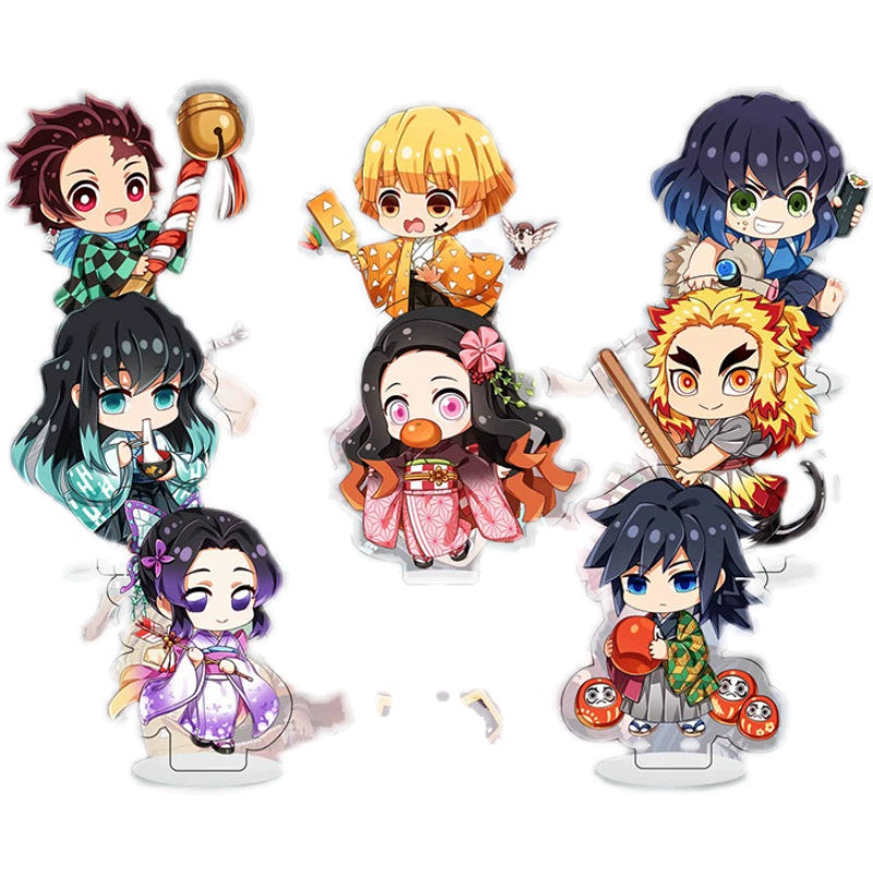 Kimetsu No Yaiba Mini Standee Suit 9 PCs Set Transparent Acrylic 6cm Standee Set Creative Student Gifts