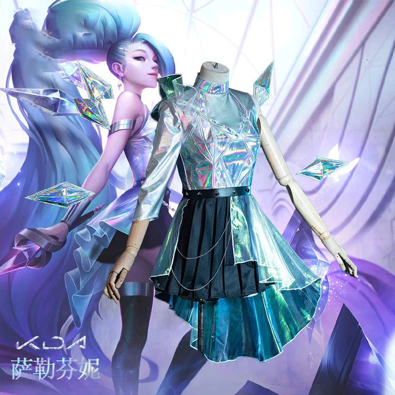 LOL Cosplay KDA Seraphine Costume Wig K/DA ALL OUT More 2020 Performance Costumes Dresses Skirt Outfits Sparkling Stage Suit