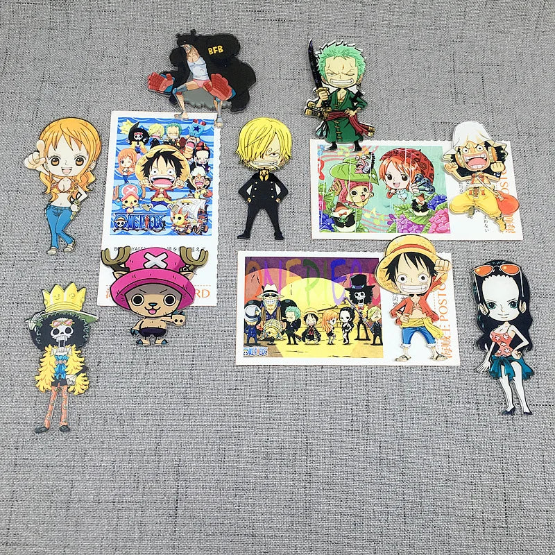 9 unids/set Anime One Piece Luffy Roronoa Zoro Usopp Sanji modelo acrílico adhesivo magnético para refrigerador decoración del hogar adornos juguetes regalo