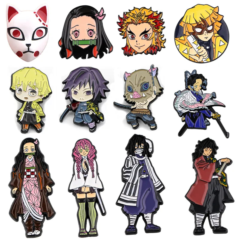 LB1991 Demon Slayer Anime Figure Hard Enamel Pins Collecting Metal Cartoon Brooch Backpack Collar Lapel Badge Cosplay Jewelry