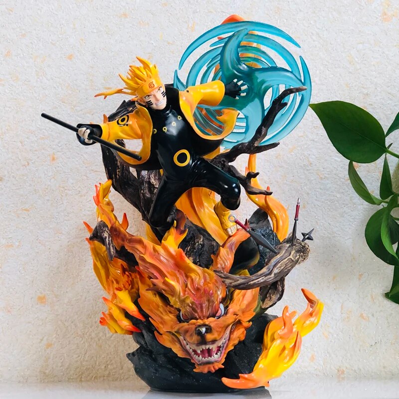 Estatua en forma de batalla de NARUTO Uzumaki Naruto Kurama de 34cm de PVC con luz LED, decoración de escritorio, modelo de juguetes, regalo de cumpleaños, Brinquedos