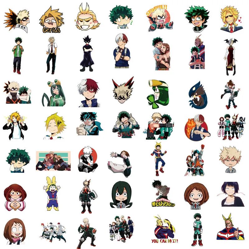 10/50/100 Uds Japón Anime mi héroe Academia pegatinas Graffiti portátil teléfono equipaje héroe Academia personaje calcomanías impermeables niños