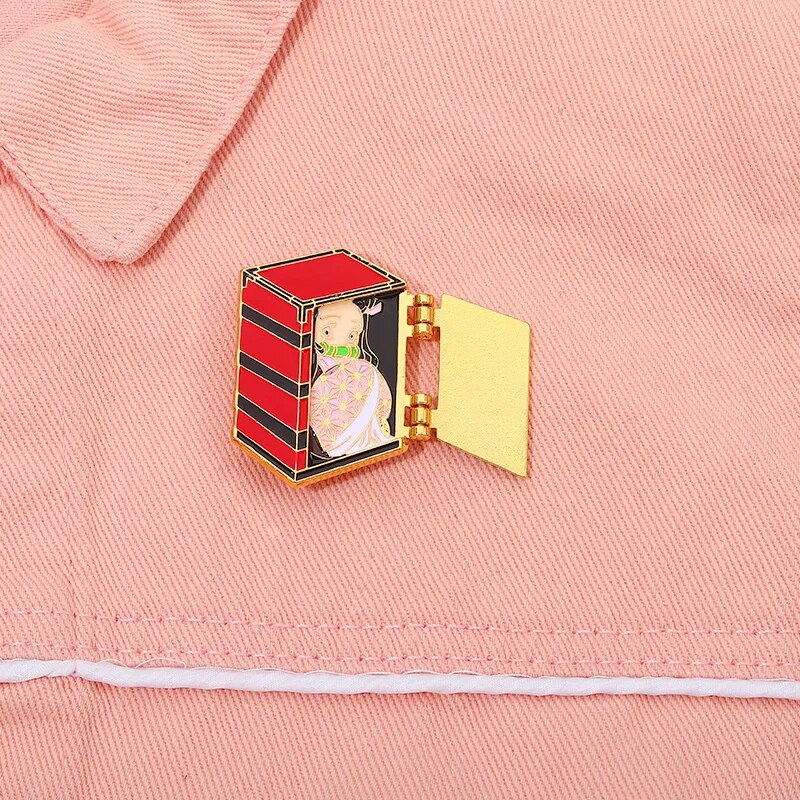 Kamado Nezuko Box Enamel Pins Custom Flip Cover Brooches Lapel Badges Cartoon Anime Jewelry Gift for Kids Friends