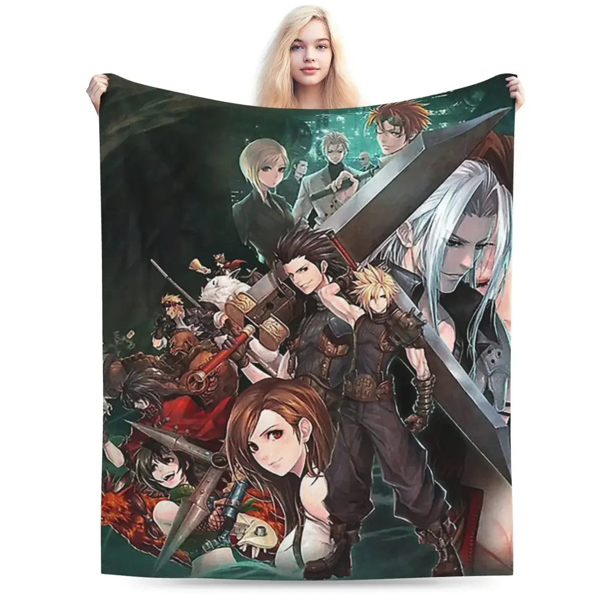 Final Fantasy VII Characters Background Blankets Soft Warm Flannel Throw Blanket Bedding for Bed Living room Picnic Travel Couch