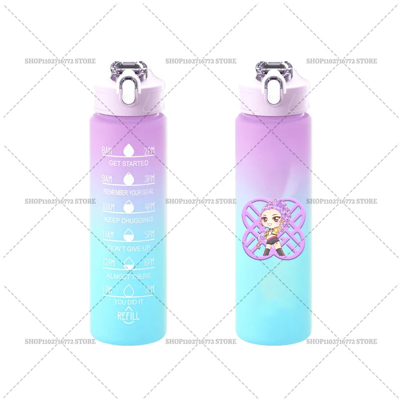 750ML KPop Demon Hunters Gradient Color Water Cup HUNTRIX Rumi Mira Zoey Jinu Drinking Bottle Saja Boys Tiger Kid Birthday Gift