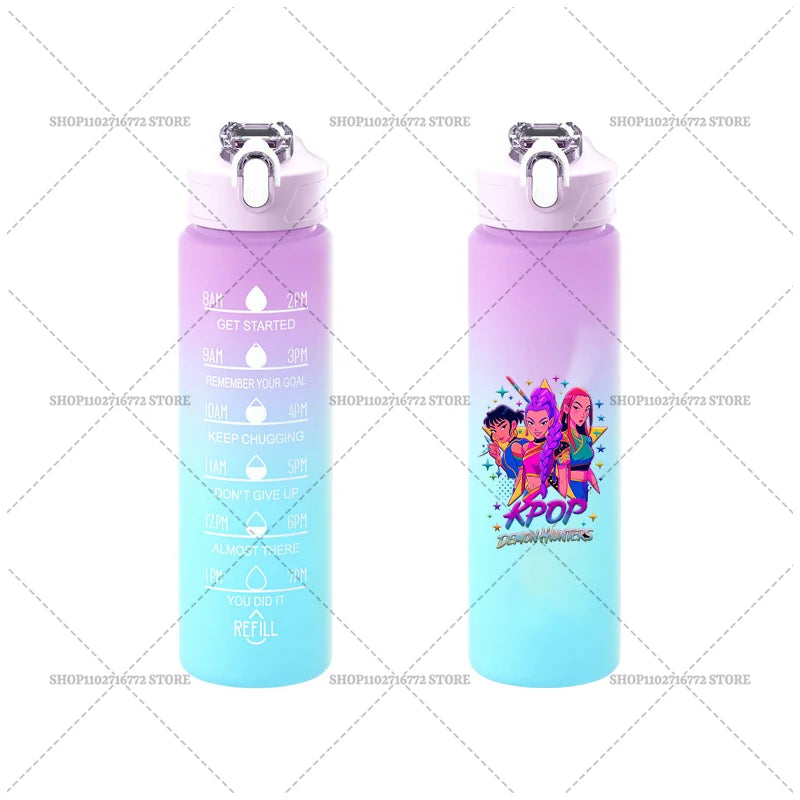 750ML KPop Demon Hunters Gradient Color Water Cup HUNTRIX Rumi Mira Zoey Jinu Drinking Bottle Saja Boys Tiger Kid Birthday Gift
