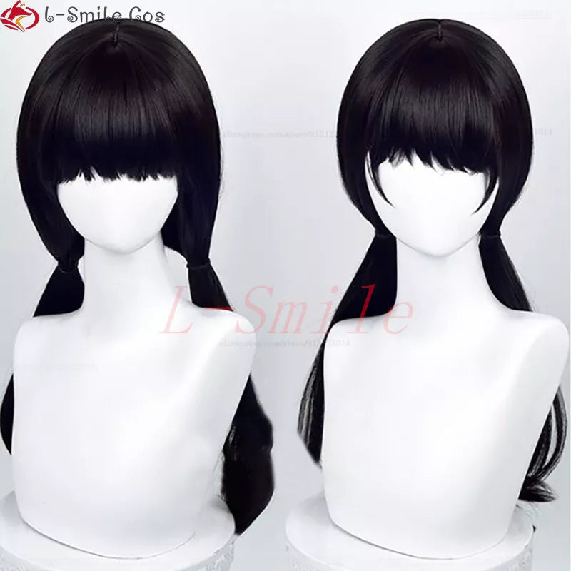 Anime Chainsaw Man Mitaka Asa Cosplay Wig Asa Mitaka 65cm Long Black Heat Resistant Synthetic Hair Halloween Wigs + Wig Cap