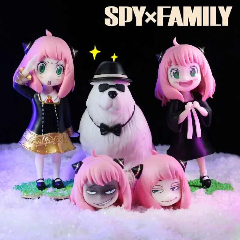 17CM PVC Anya Forger & Pochita SPY X FAMILY Chainsaw Man Resin Statue Anime Action Figure Replaceable Head Figurine Manga Toys