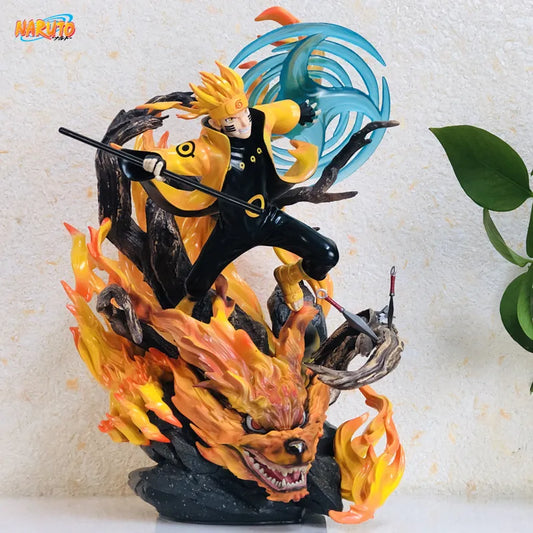 Estatua en forma de batalla de NARUTO Uzumaki Naruto Kurama de 34cm de PVC con luz LED, decoración de escritorio, modelo de juguetes, regalo de cumpleaños, Brinquedos