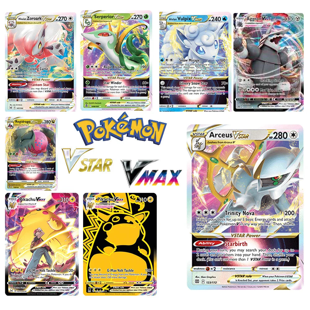 English Language Version Pokemon Cards 50-100Pcs Pokemon Cartas 100 V MAX 100 GX Children Battle Game Tag Team Shining Vmax TOMY