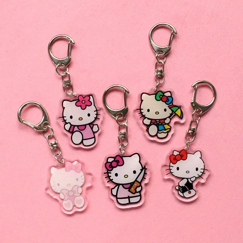 Llavero acrílico de Hello Kitty, accesorios, figuras de Anime Sanrio, colgante de llavero, llavero de cadenas para Cosplay de dibujos animados, regalos accesorios