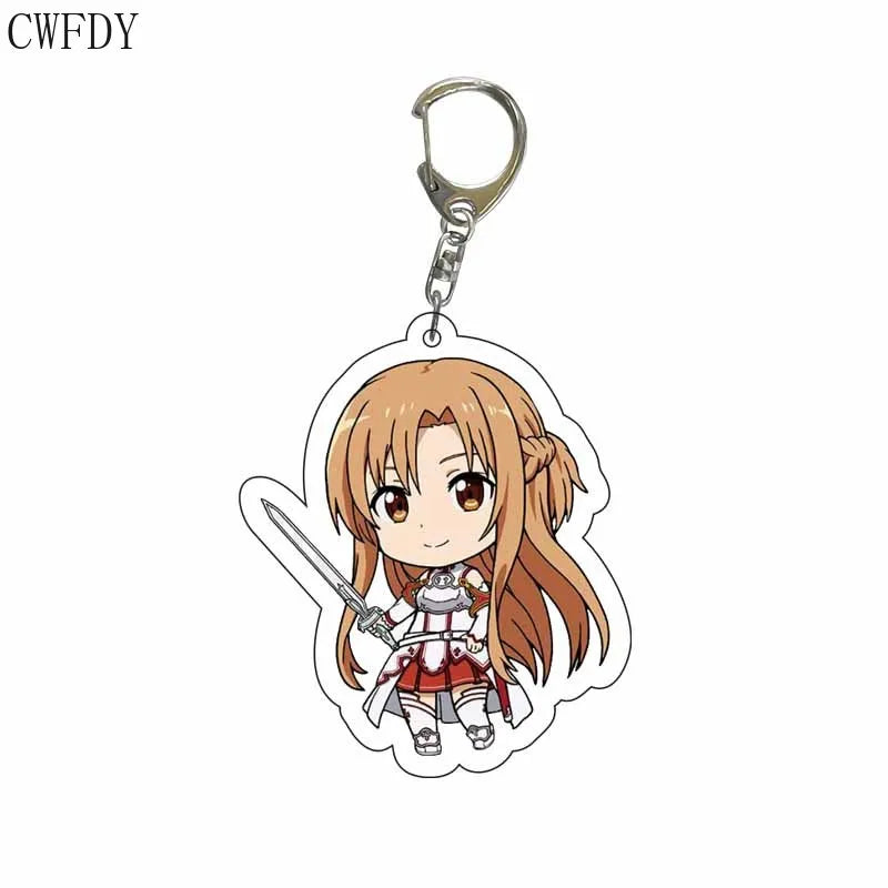 Fashion Anime Sword Art Online Keychain Kirito Asuna Yuuki Asuna Asada Shino Q Version Arcylic Pendant Key Chain Jewelry Gifts