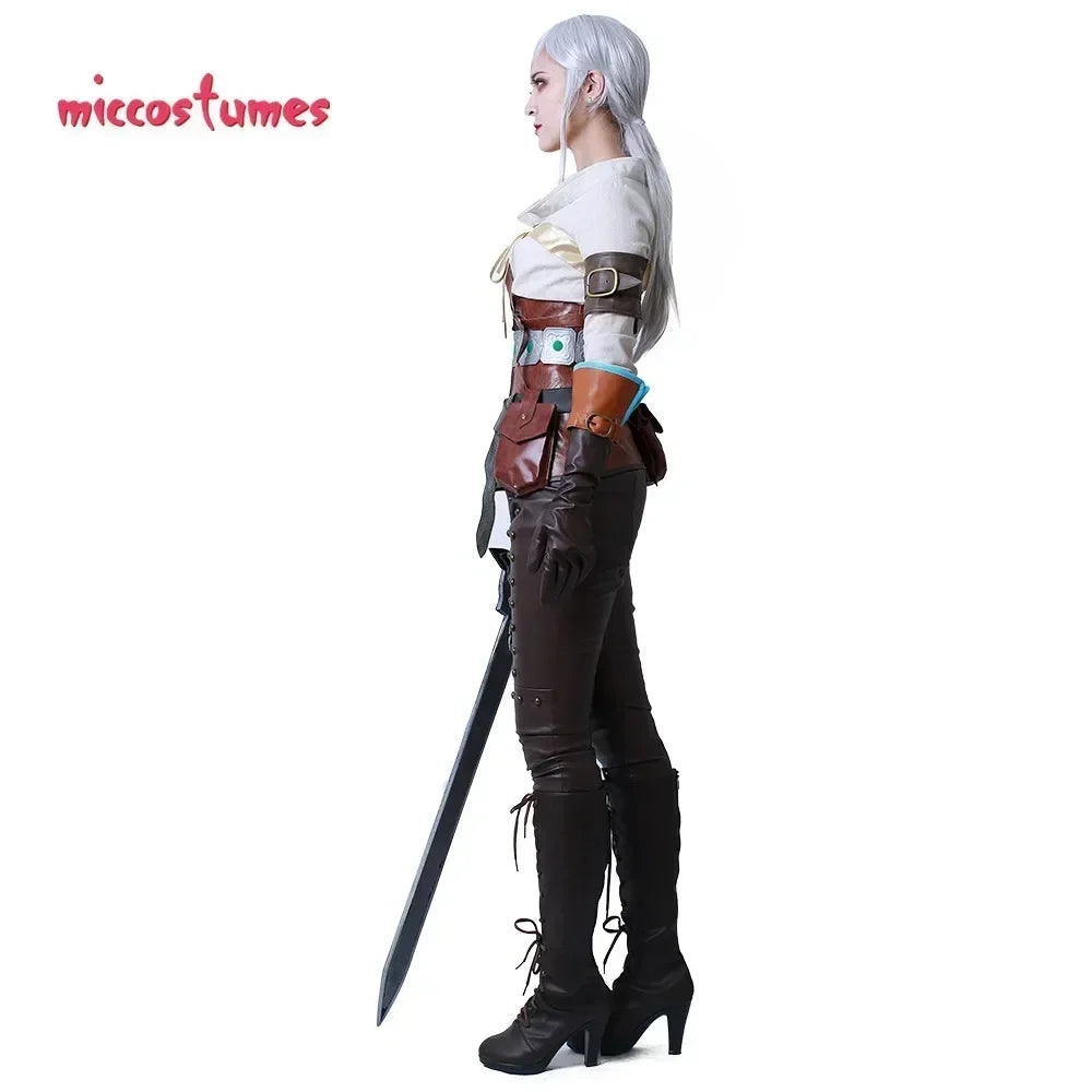 Miccostumes Women's Game Ciri Cosplay Costume with Belts Gloves and Bags for Woman Halloween Outfit