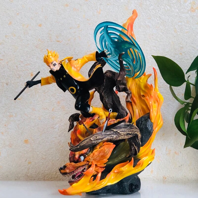 Estatua en forma de batalla de NARUTO Uzumaki Naruto Kurama de 34cm de PVC con luz LED, decoración de escritorio, modelo de juguetes, regalo de cumpleaños, Brinquedos