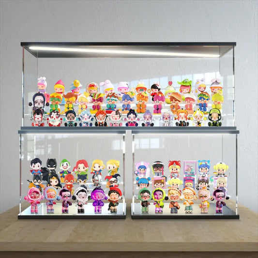 Acrylic Display Case with Light Assemble Countertop Box for Action Pop Figures,Clear Dustproof Showcase for Collectibles Toys