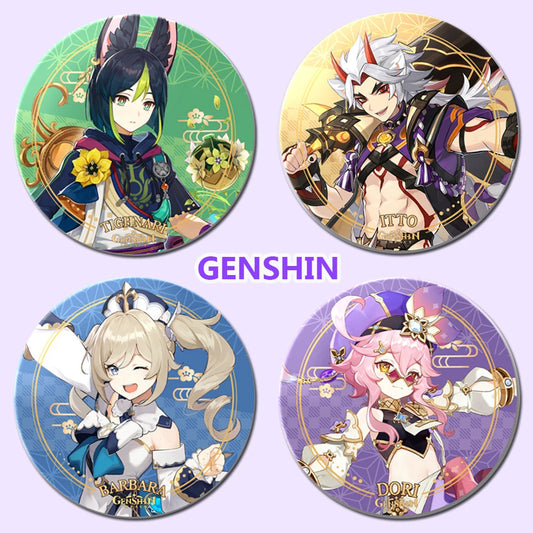 Insignia de impacto Genshin de 58mm, broches de figuras de Anime Arataki Itto Yae Miko, accesorios bonitos para Cosplay, ropa, mochila, alfileres de regalo