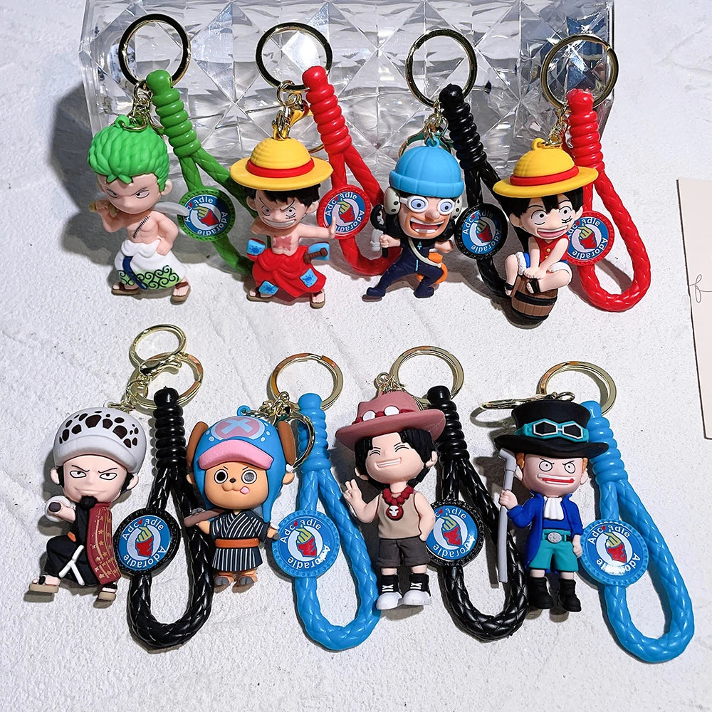 One Piece Keychains Anime Monkey D. Luffy Tony Chopper Roronoa Zoro Cartoon Character Key Chains Bulk Keyring Doll Bag Pendent