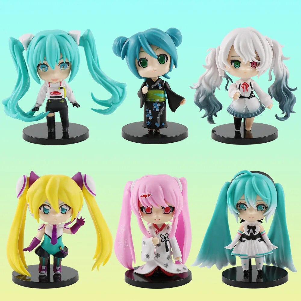 6PCS Hatsune Miku Action Figures Megurine Luka Music Girls Pink Cherry Pvc Model Collection Kid Gift Toy