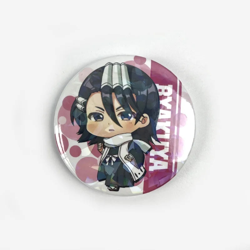 Japan Anime BLEACH Figures Kurosaki Ichigo Kuchiki Byakuya Abarai Renji Metal Laser Badges Bag Pins Brooch Decor Toy Fans Gift