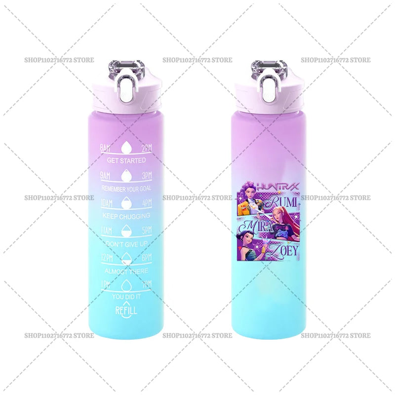 750ML KPop Demon Hunters Gradient Color Water Cup HUNTRIX Rumi Mira Zoey Jinu Drinking Bottle Saja Boys Tiger Kid Birthday Gift