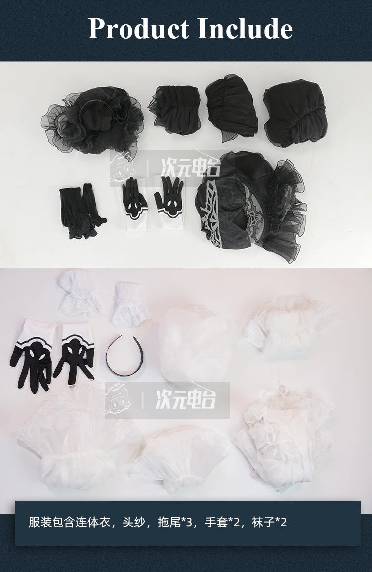 COS-HoHo Anime Game NieR Automata 2B Black White Flower Wedding Dress Uniform Cosplay Costume Halloween Party Outfit Women