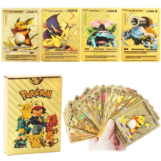 55pcs Pokemon Cards Metal Gold Super Card Vmax GX Charizard Pikachu Rare Collection Battle Trainer Athletic Card Child Toys Gift