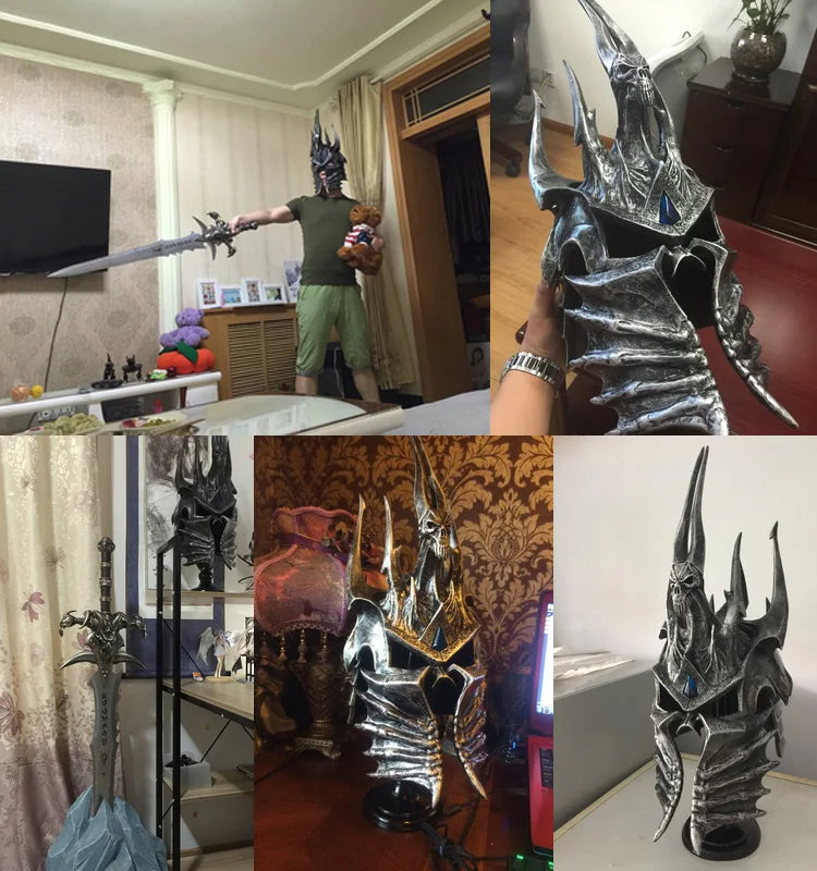 1:1 World of Warcraft  Lich King Arthas's Helm of Domination Frostmourne Role Play POLYSTONE Weapon Prop helmet