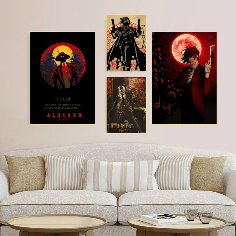 Horror Anime Hellsing Ultimate Posters Retro Kraft Manga Prints Home Decor Living Room Study Decoration Mural Wall Art Painting