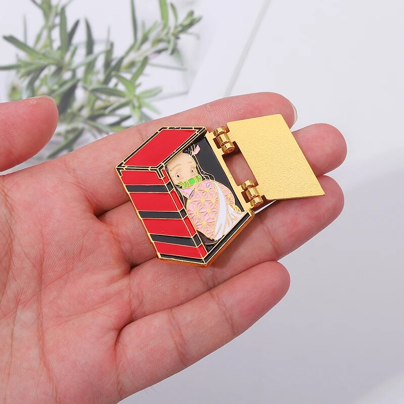 Kamado Nezuko Box Enamel Pins Custom Flip Cover Brooches Lapel Badges Cartoon Anime Jewelry Gift for Kids Friends