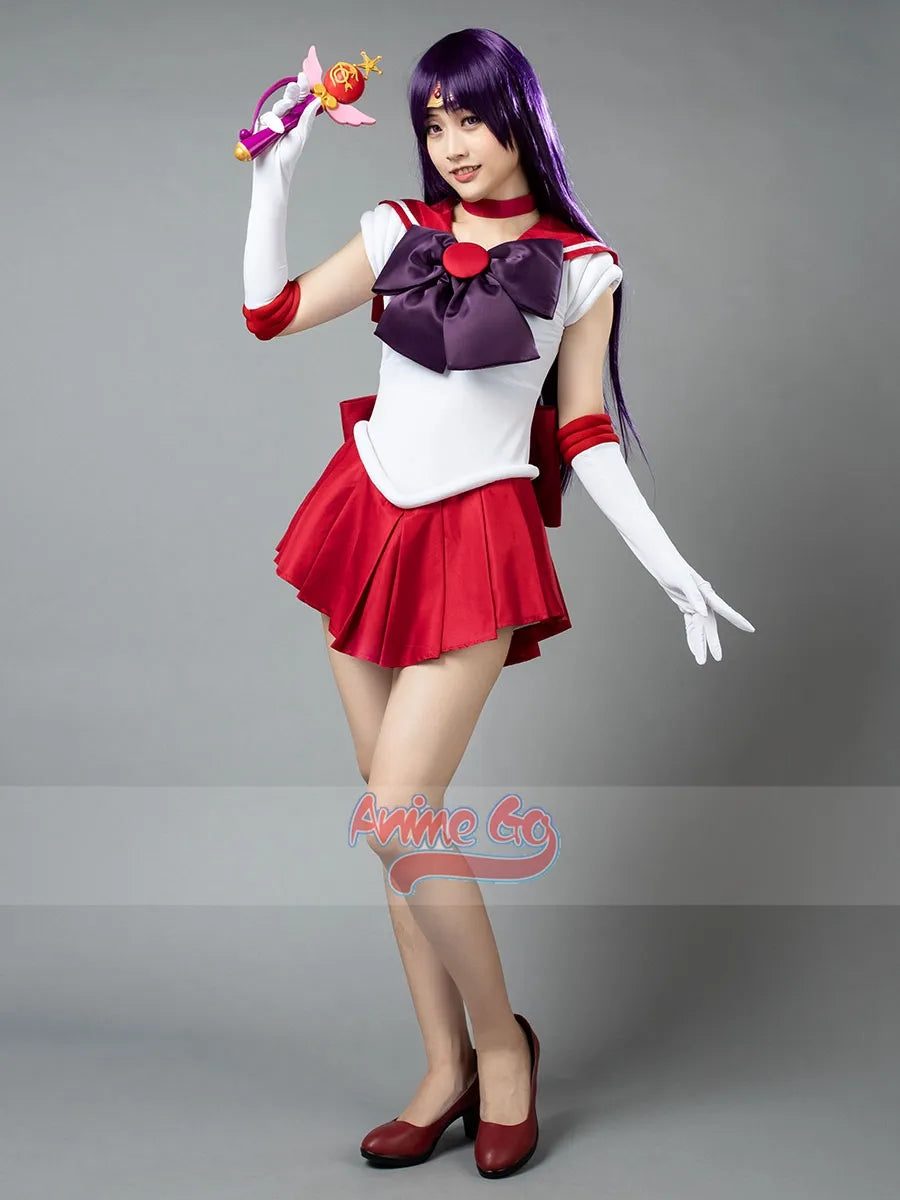 Anime Sailor Mars Hino Rei Cosplay disfraz vestido guantes lazos traje rojo peluca mp000570