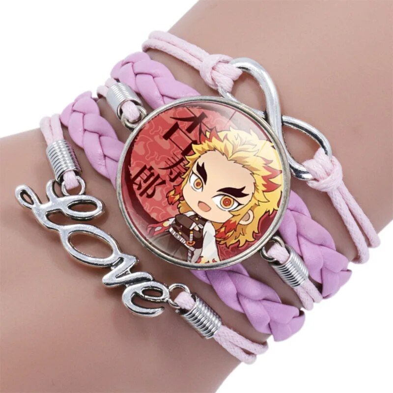 Demon Slayer Leather Bracelet Kimetsu No Yaiba Kamado Tanjirou Nezuko Cosplay Multi-layer Leather Bracelets for Fans