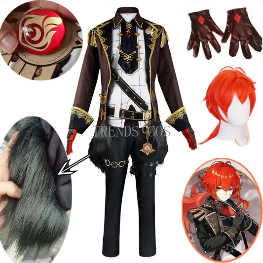 Juego Genshin Impact Diluc Ragnvindr, disfraces de Cosplay, peluca, recién llegado, traje de personaje, traje de juego de rol de cómic Unisex, Diluc