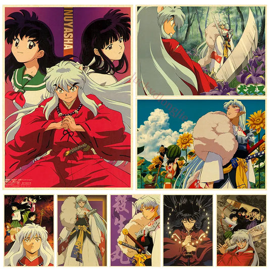 Póster de Anime Inuyasha, carteles de papel Kraft, decoración Vintage para el hogar, habitación, Bar, cafetería, pintura artística estética para pared, impresión 4K HD